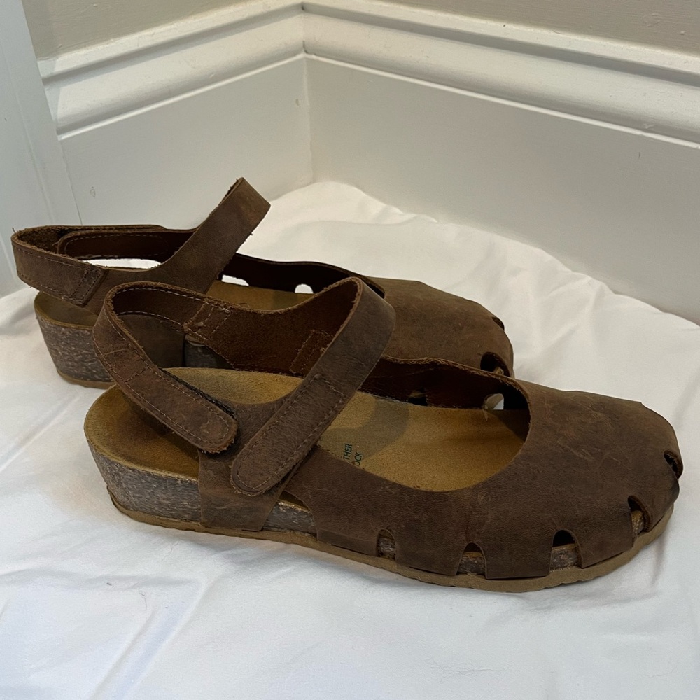 Bionatura 🌎 Solo Leather Cork Mary Janes MJ Boho Velcro Strap Sandals 6.5 37